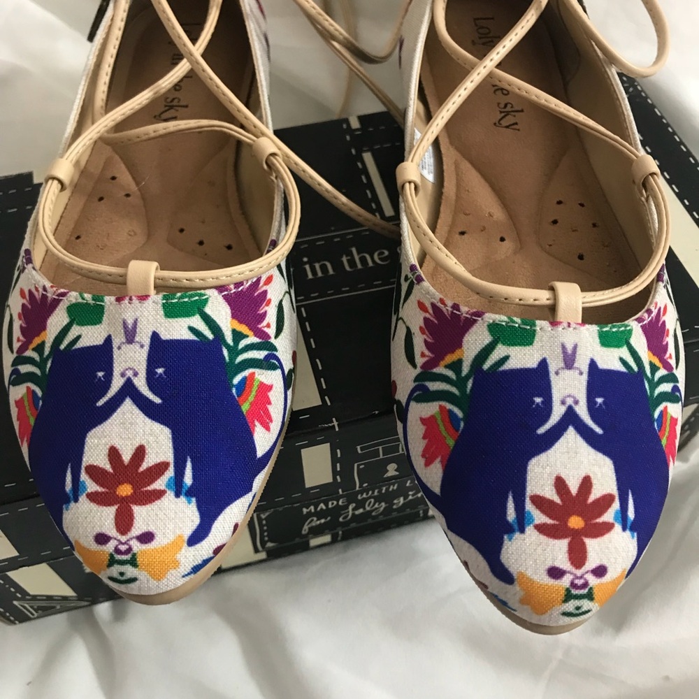 Look by M Sky Floral & Purple Canvas Flats - Beige Trim